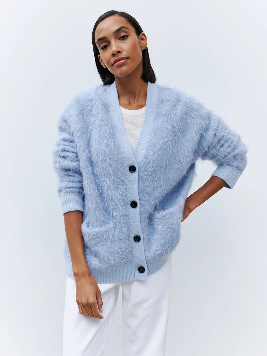 Cozy Oversized Fuzzy Cardigan – Peach Motel (Available in Blue, White, Beige, and Pink)