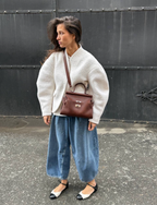 Cropped Wool-Blend Textured Jacket – Cream White