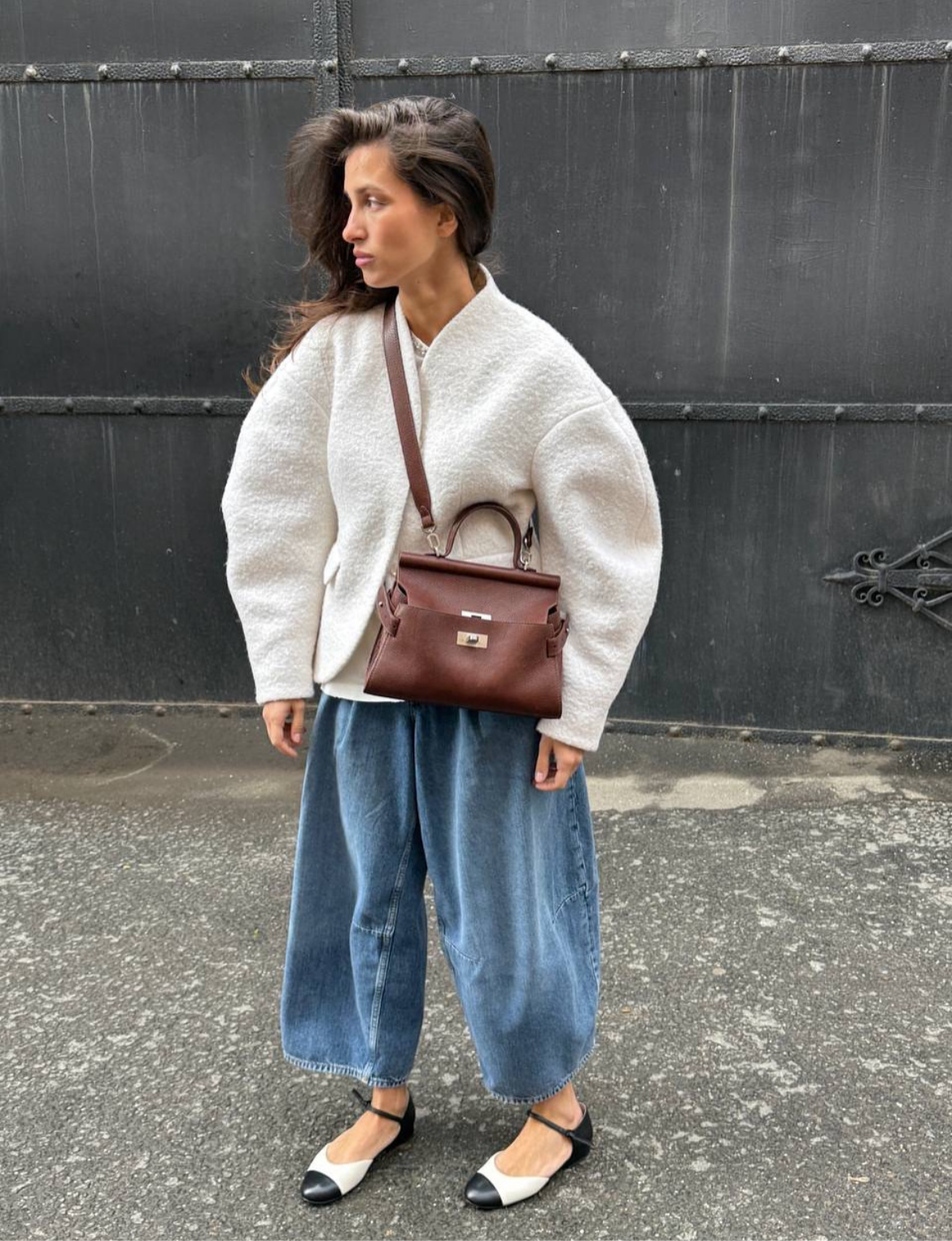 Cropped Wool-Blend Textured Jacket – Cream White