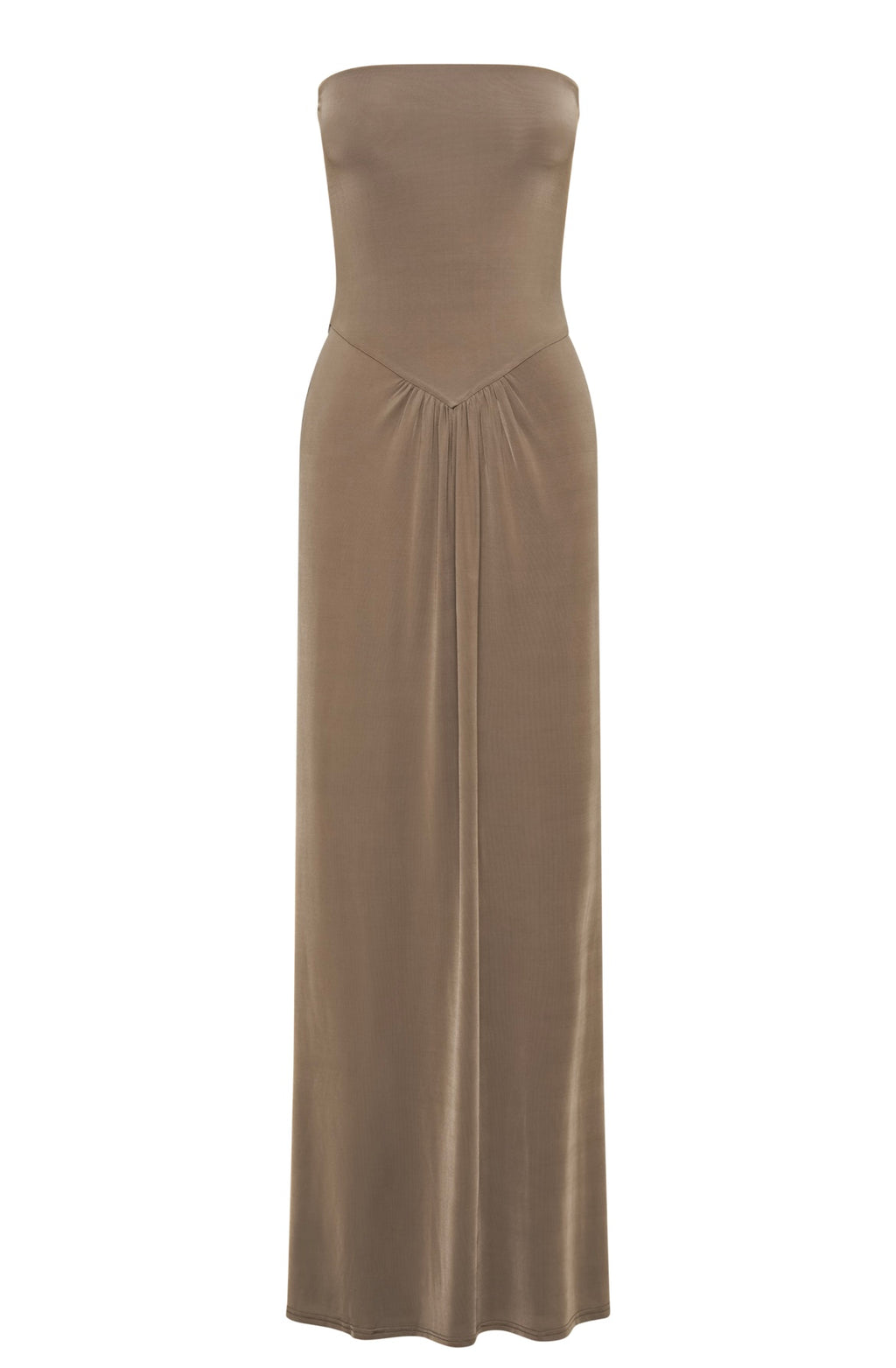 Strapless Taupe Maxi Dress – Elegant Minimalist Evening Gown