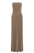 Strapless Taupe Maxi Dress – Elegant Minimalist Evening Gown