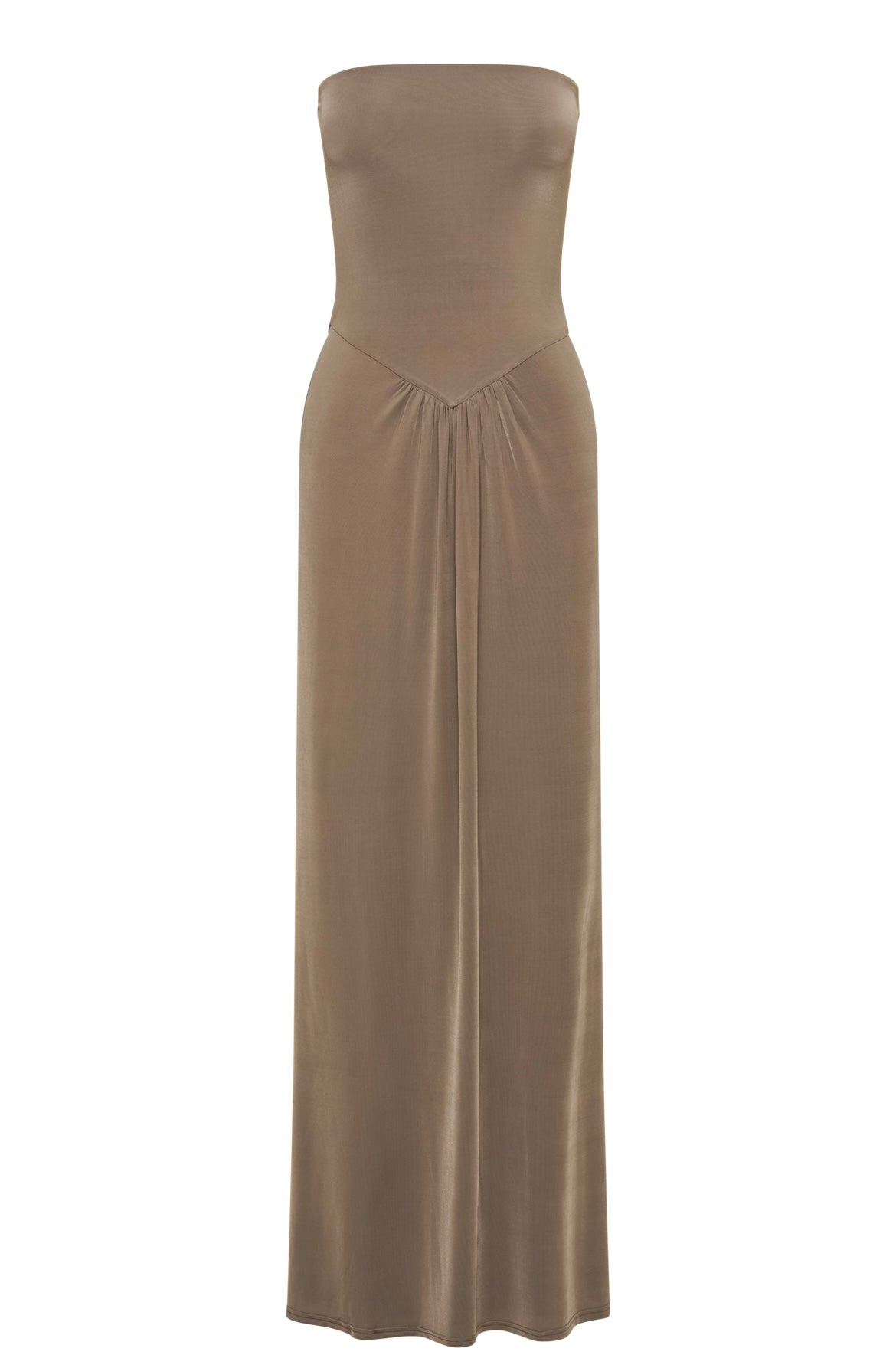 Strapless Taupe Maxi Dress – Elegant Minimalist Evening Gown