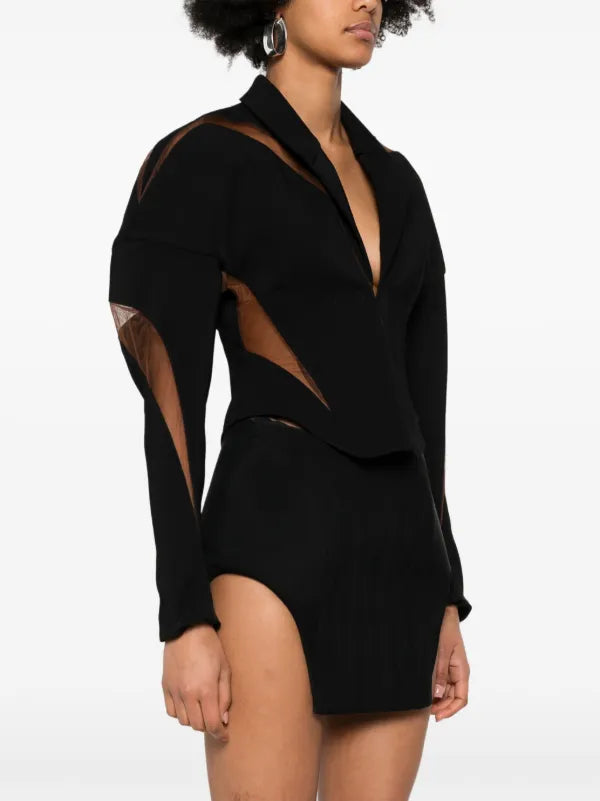 Black Cutout Long-Sleeve Structured Top – Peach Motel