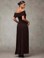 Chocolate Brown Off-Shoulder Maxi Dress | Peach Motel
