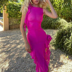 Hot Pink Asymmetrical Sheer Mesh Party Dress – Peach Motel