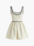 Vienna Mini Dress with Black Trim |Ivory Bouclé Fit & Flare Dress