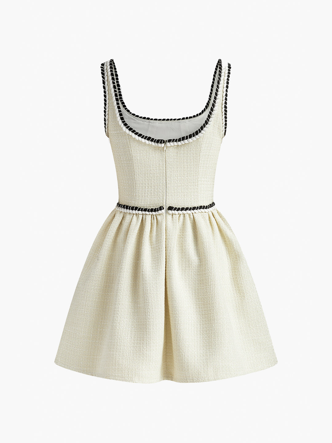 Vienna Mini Dress with Black Trim |Ivory Bouclé Fit & Flare Dress