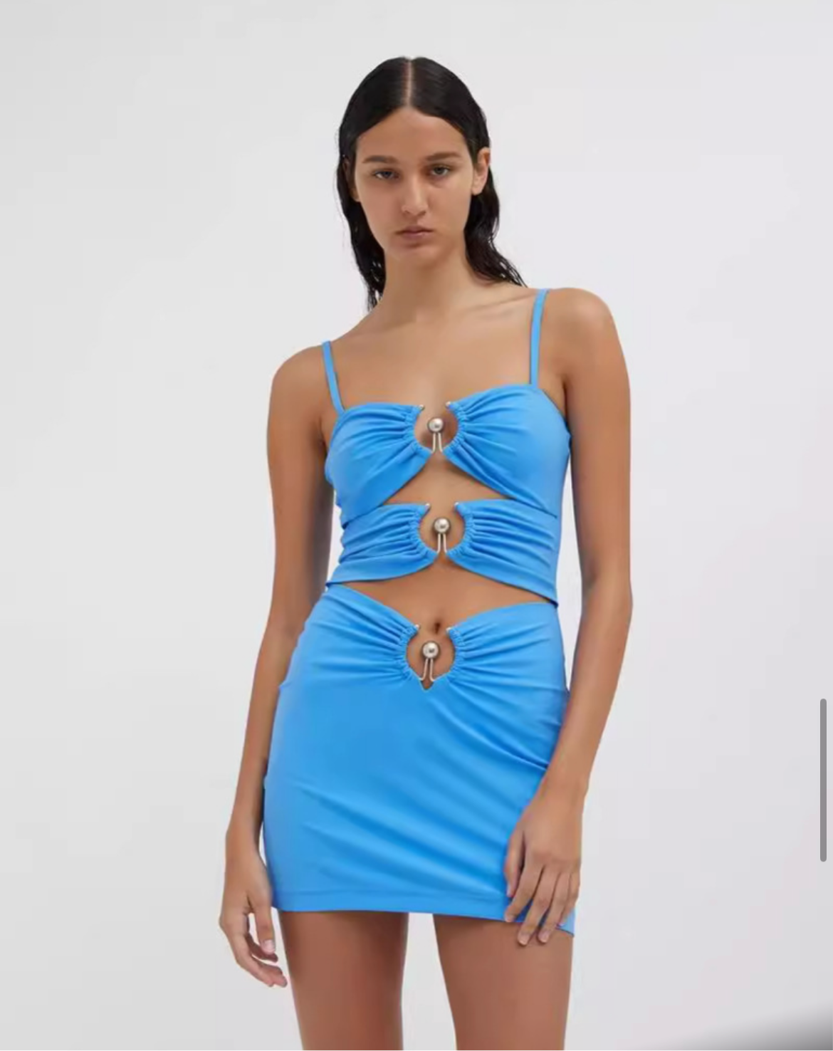 Electric Blue Cut-Out Mini Dress with Statement Ring Detailing