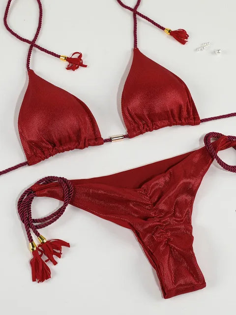 Crimson Tide Metallic Rope Bikini – Peach Motel
