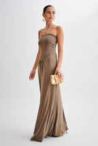 Strapless Taupe Maxi Dress – Elegant Minimalist Evening Gown