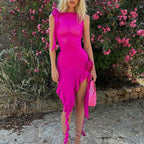 Hot Pink Asymmetrical Sheer Mesh Party Dress – Peach Motel