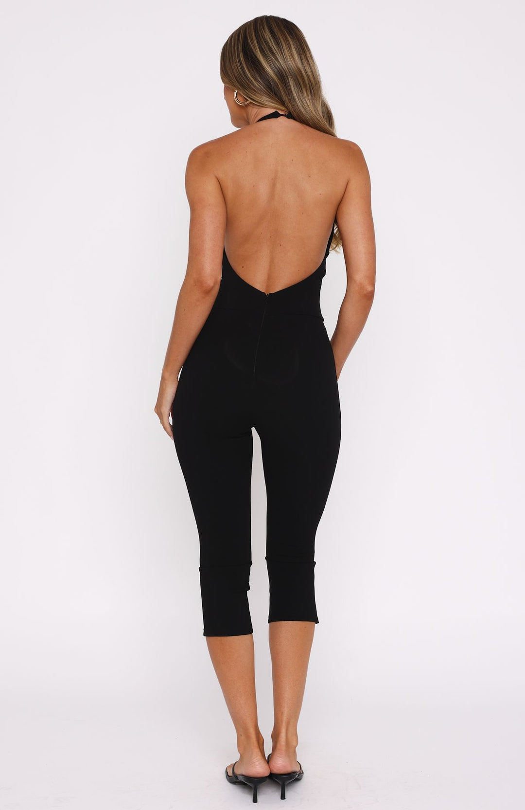 Black Halter Neck Cropped Jumpsuit | Peach Motel