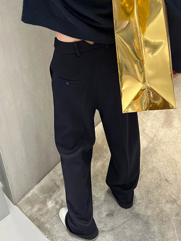 Black Tailored Wide-Leg Trousers | High-Waisted Straight Leg Pants