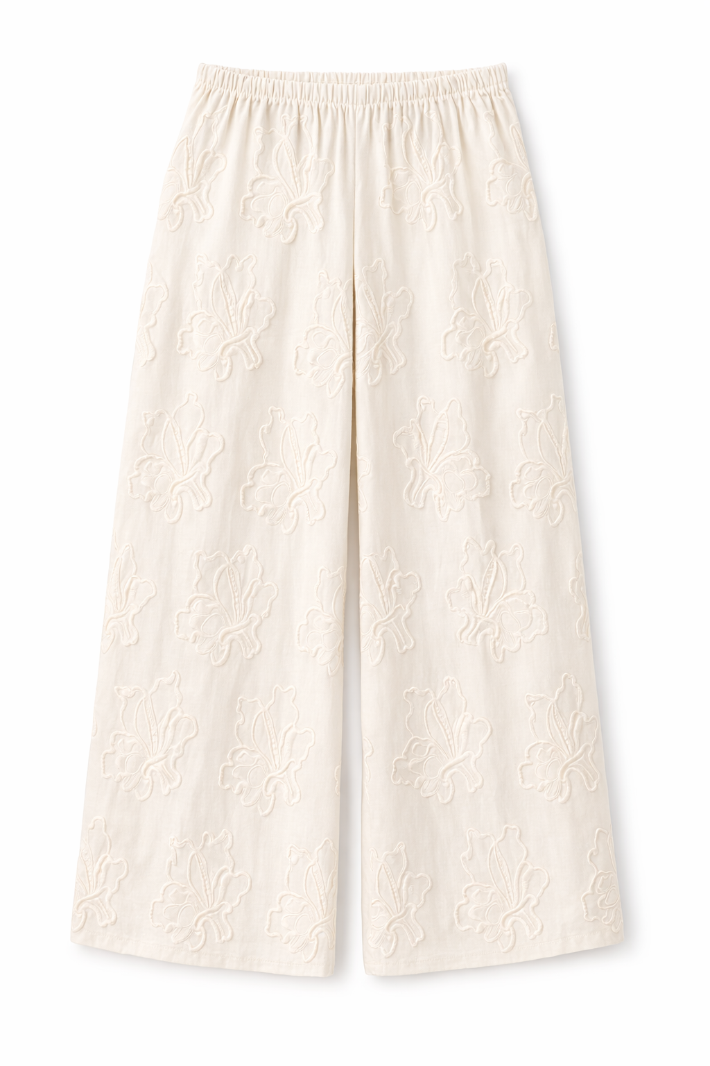 Ivory Embroidered Two Piece Set – Sleeveless Top & Wide Leg Pants Matching Set