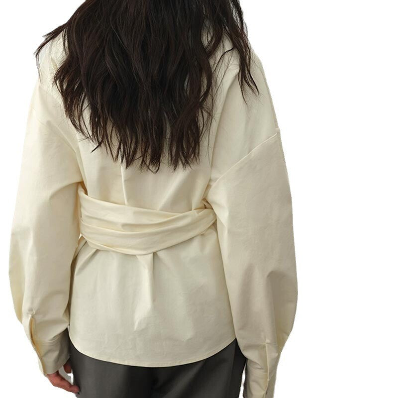 Cream Asymmetric Wrap Blouse – Peach Motel