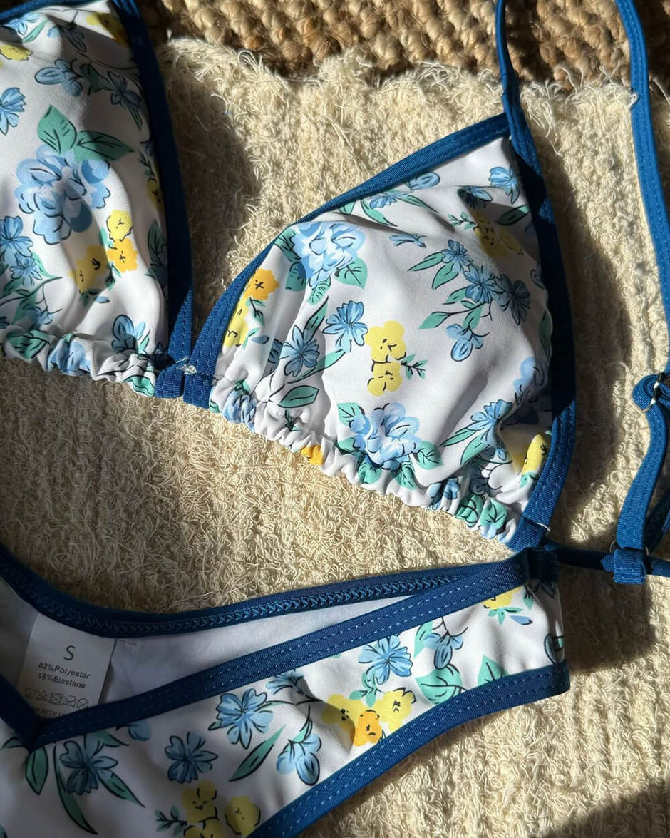 Blue Floral Triangle Bikini Set – Peach Motel Swimwear