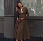 Black & Tan Brown Long-Sleeve Keyhole Midi Dress – Chic Day-to-Night Elegance | Peach Motel