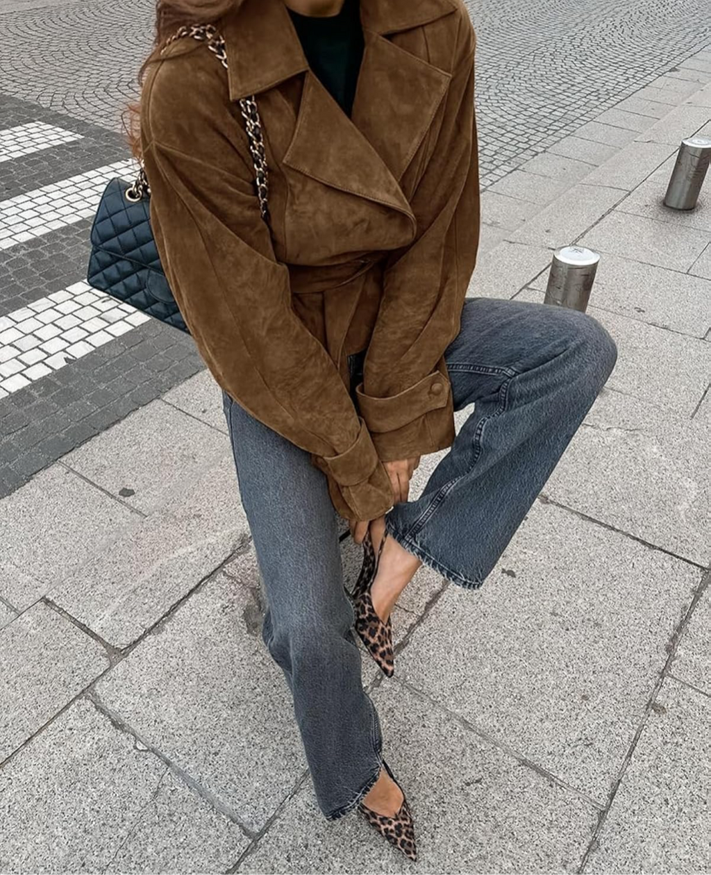 Women’s Brown Suede Tie-Waist Jacket – Chic Oversized Outerwear