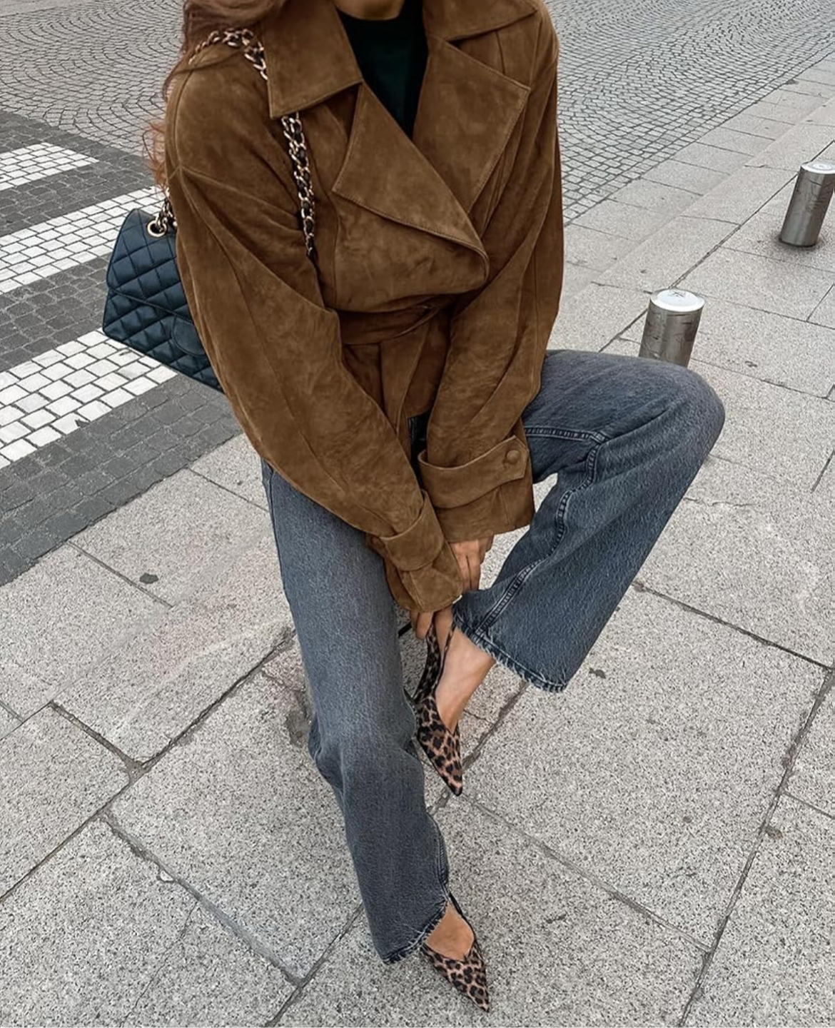 Women’s Brown Suede Tie-Waist Jacket – Chic Oversized Outerwear