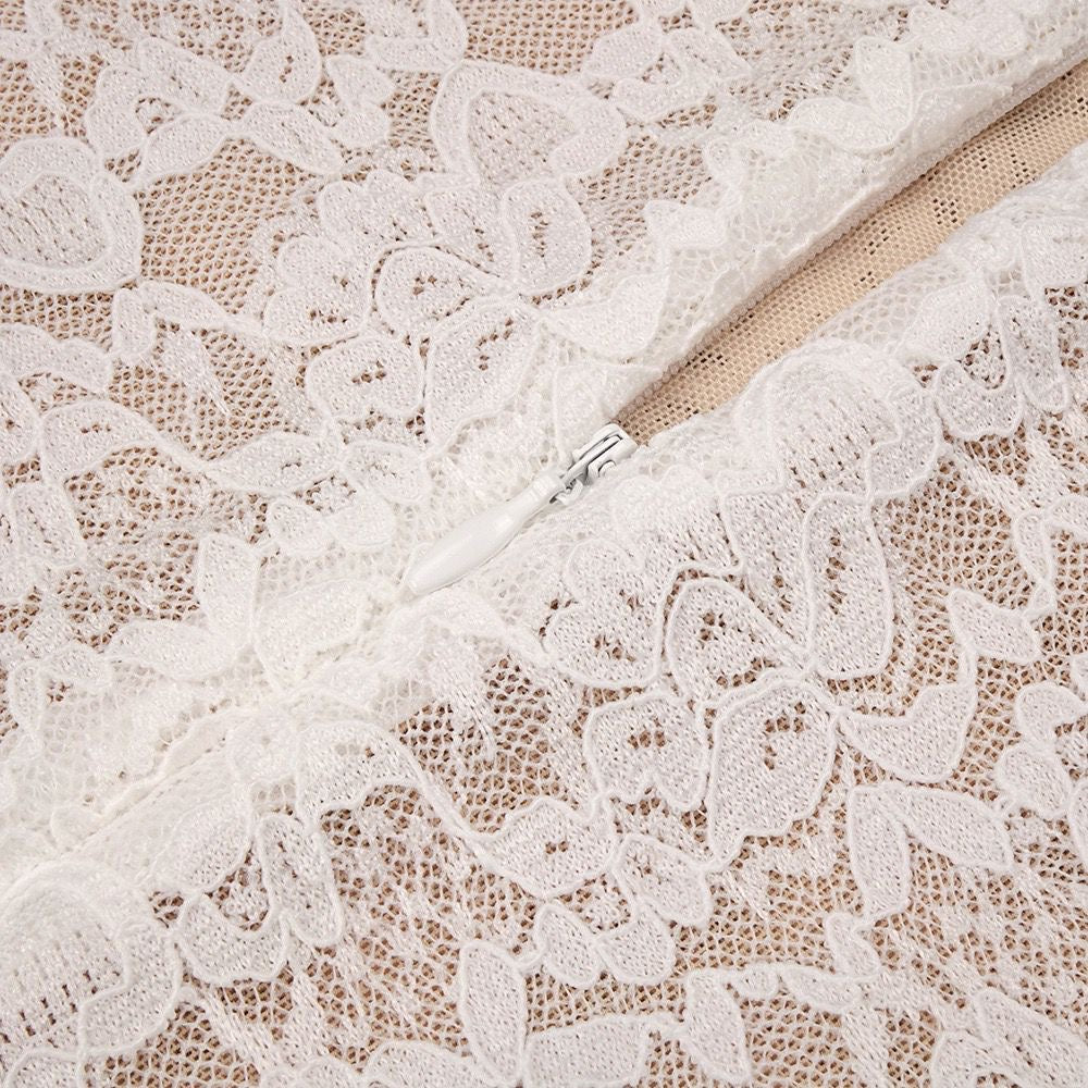 Ivory Lace Maxi Dress with Draped Overlay