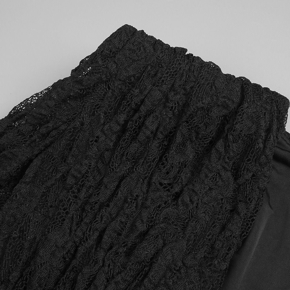 Black Lace Plunge Maxi Dress | Sheer Long Sleeve Evening Dress