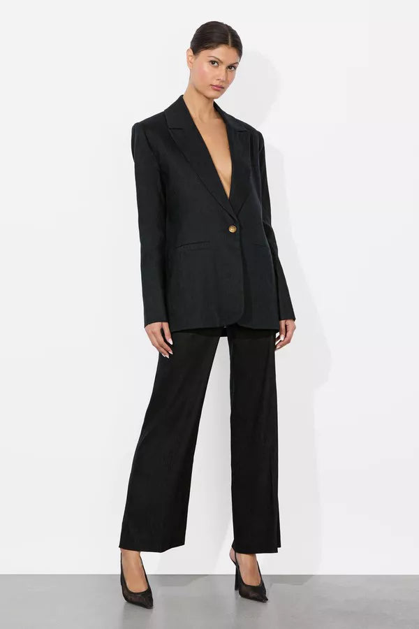 Black Single-Breasted Blazer with Gold Button