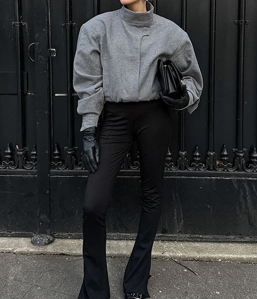 Structured Wool Stand Collar Jacket – Gray