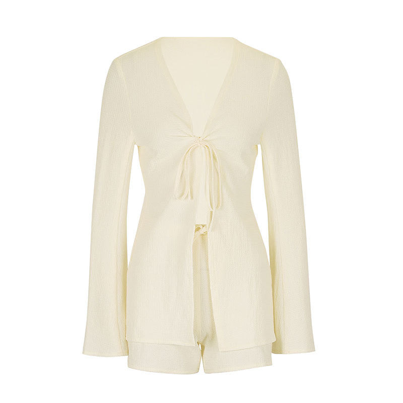 Ivory Textured Tie-Front Set