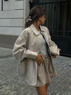 Oversized Taupe Leather Jacket – Peach Motel