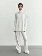 Cozy Knit Turtleneck Lounge Set – Available in Brown, Black, and White