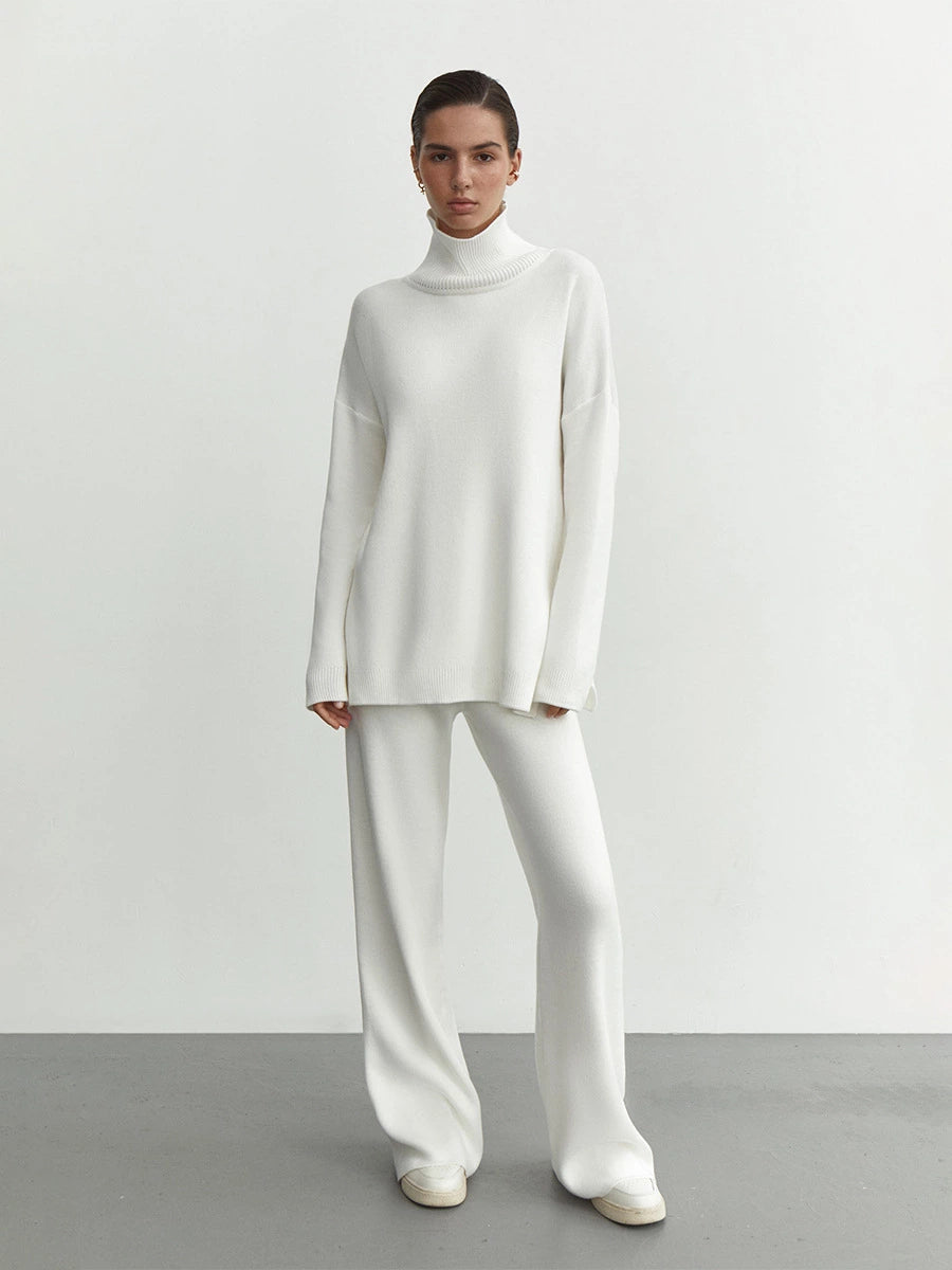 Cozy Knit Turtleneck Lounge Set – Available in Brown, Black, and White