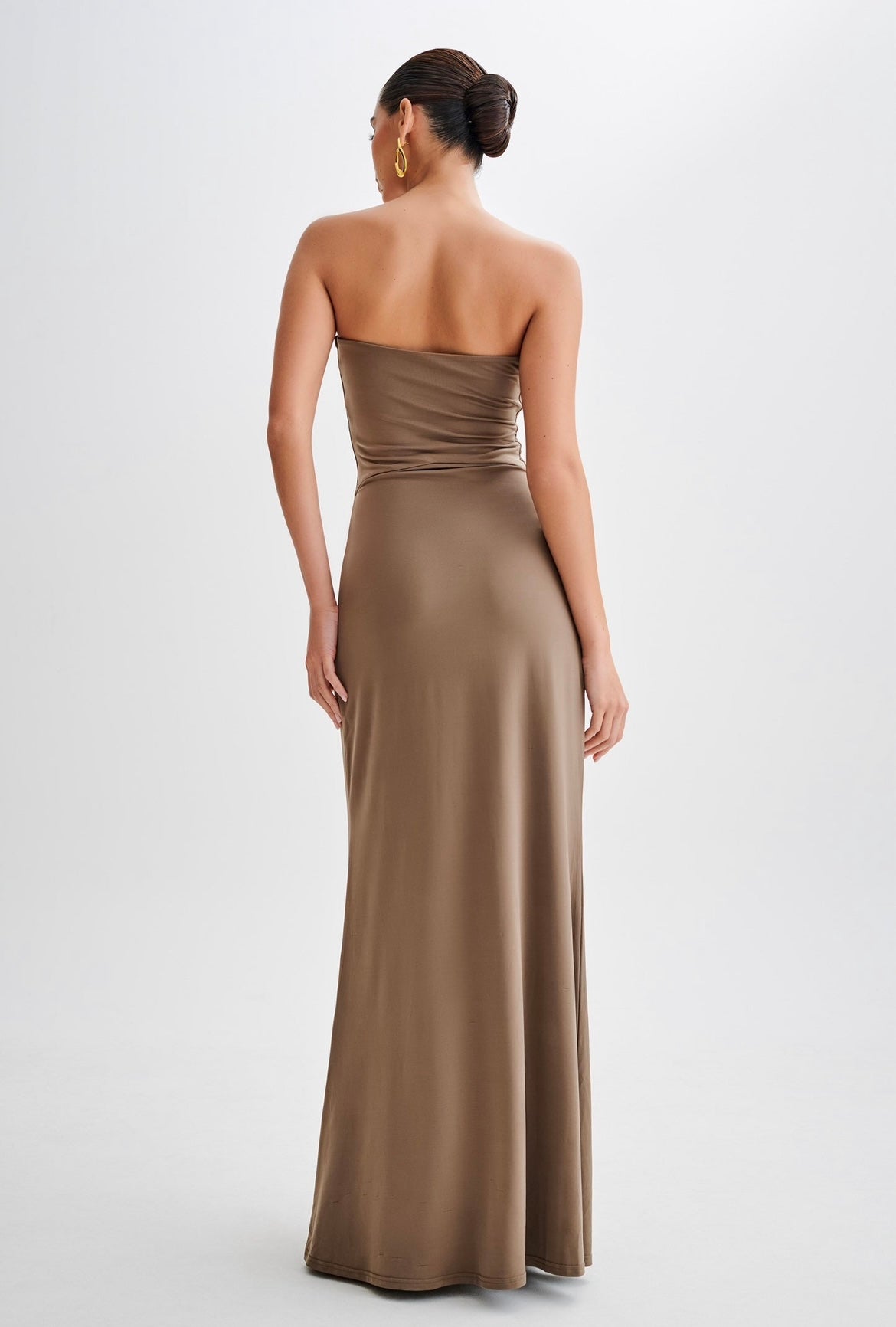 Strapless Taupe Maxi Dress – Elegant Minimalist Evening Gown
