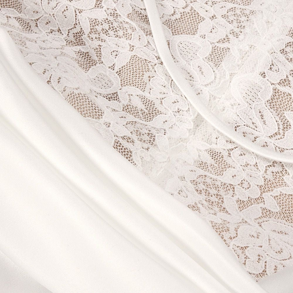 Ivory Lace Maxi Dress with Draped Overlay