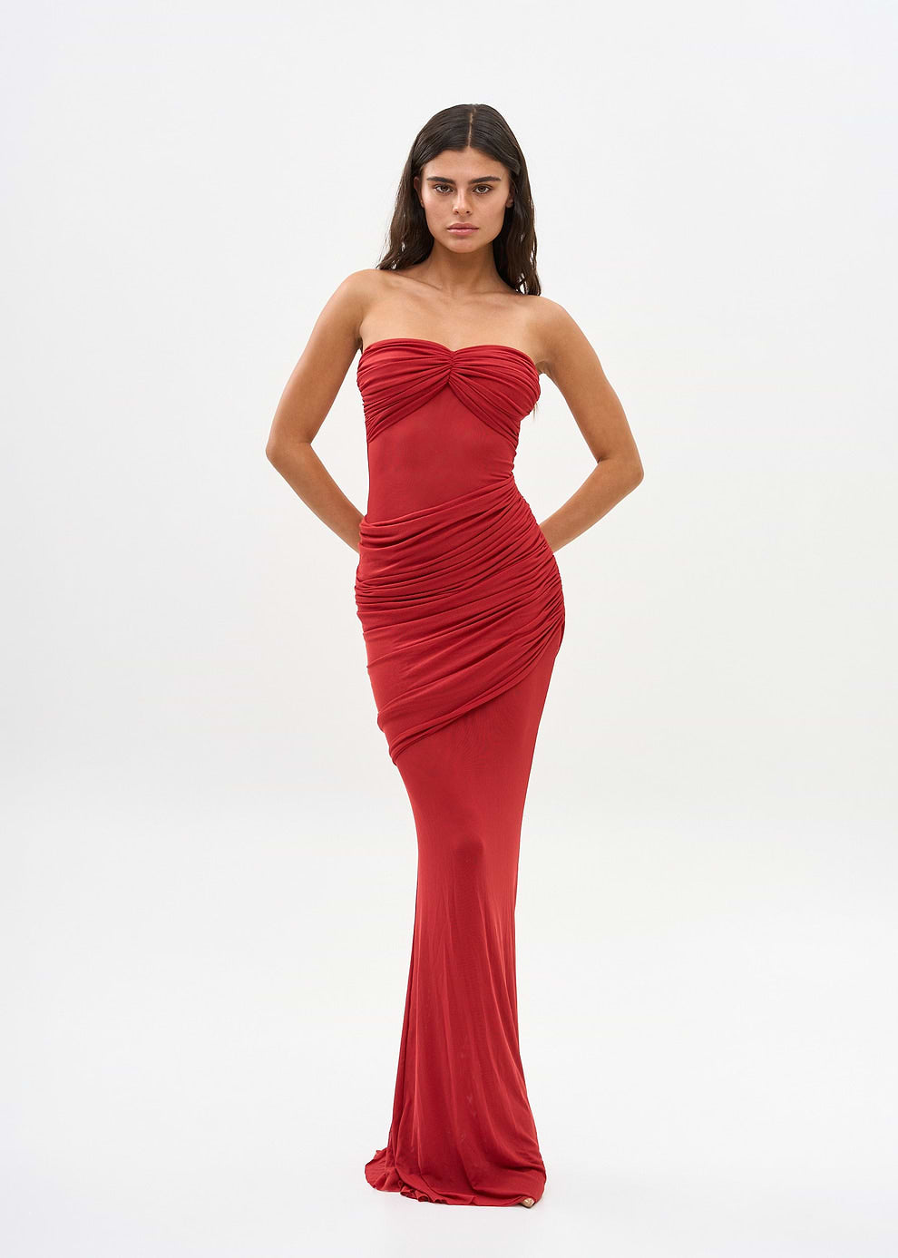 Red Strapless Mesh Maxi Dress – Peach Motel