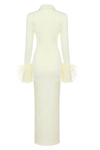 Luxury Ribbed Midi Dress with Feather Cuffs – Peach Motel