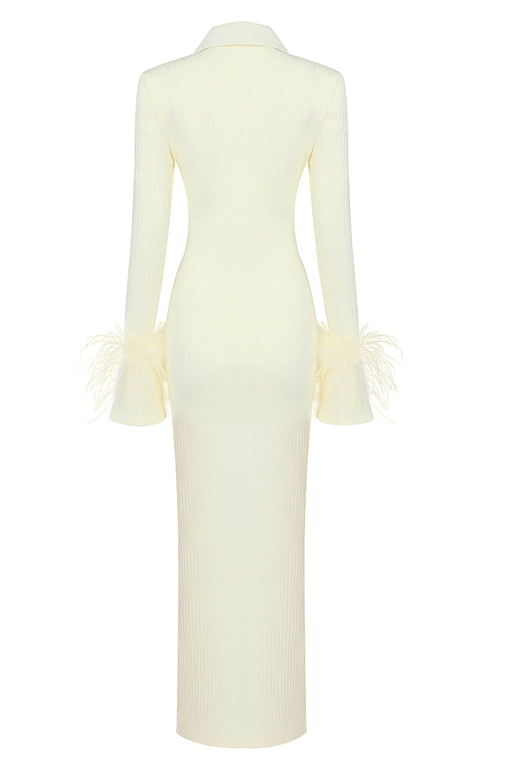 Luxury Ribbed Midi Dress with Feather Cuffs – Peach Motel