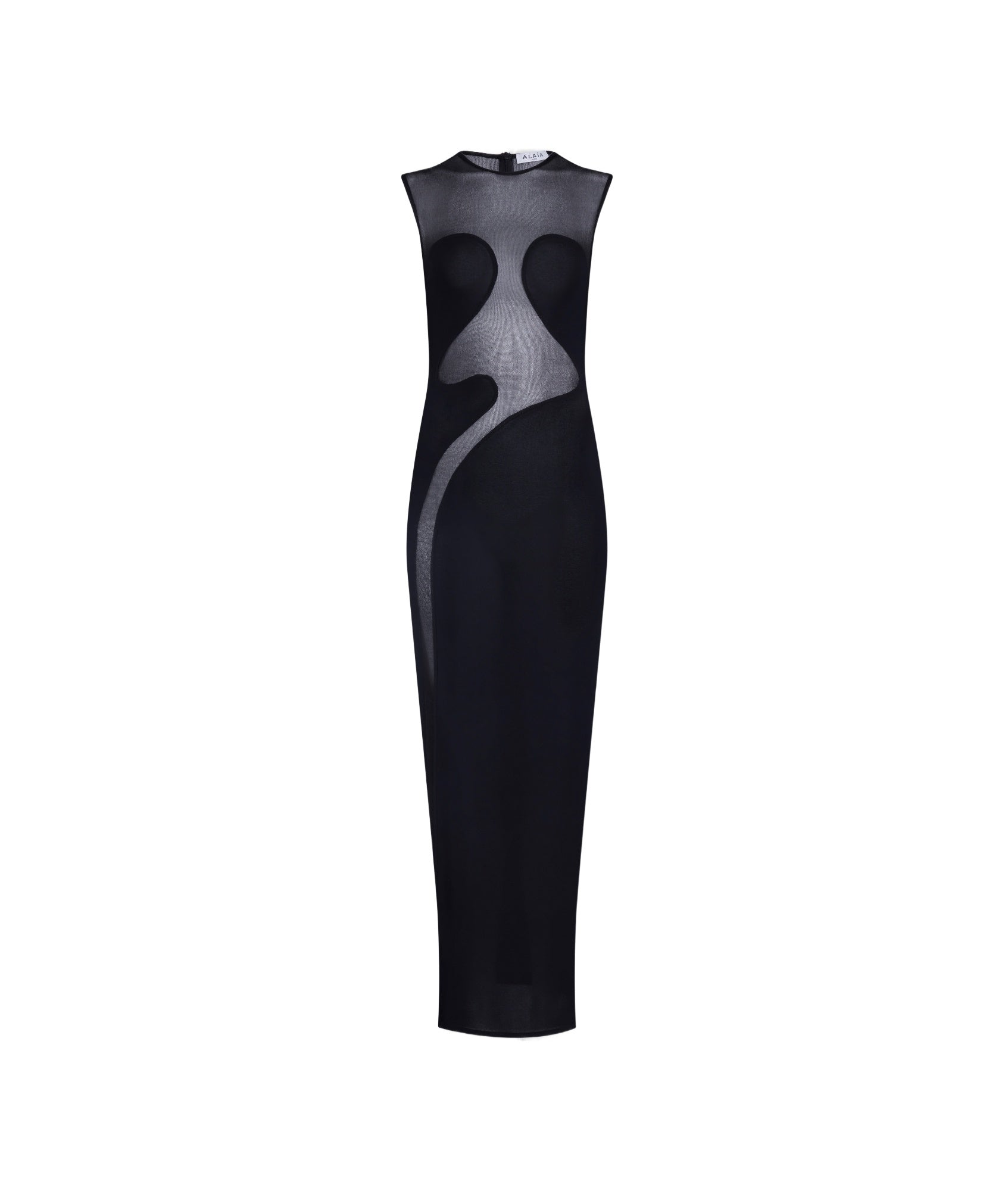 Peach Motel – Sheer Illusion Wave Midi Dress in Black