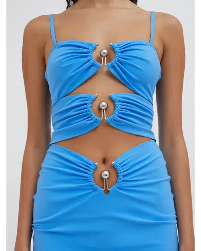 Electric Blue Cut-Out Mini Dress with Statement Ring Detailing