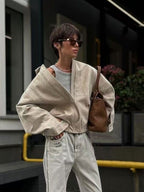 Oversized Taupe Leather Jacket – Peach Motel