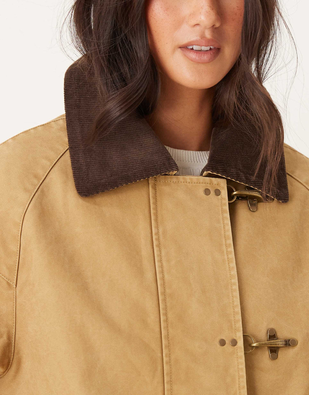 Women’s Oversized Utility Jacket with Contrast Collar – Peach Motel