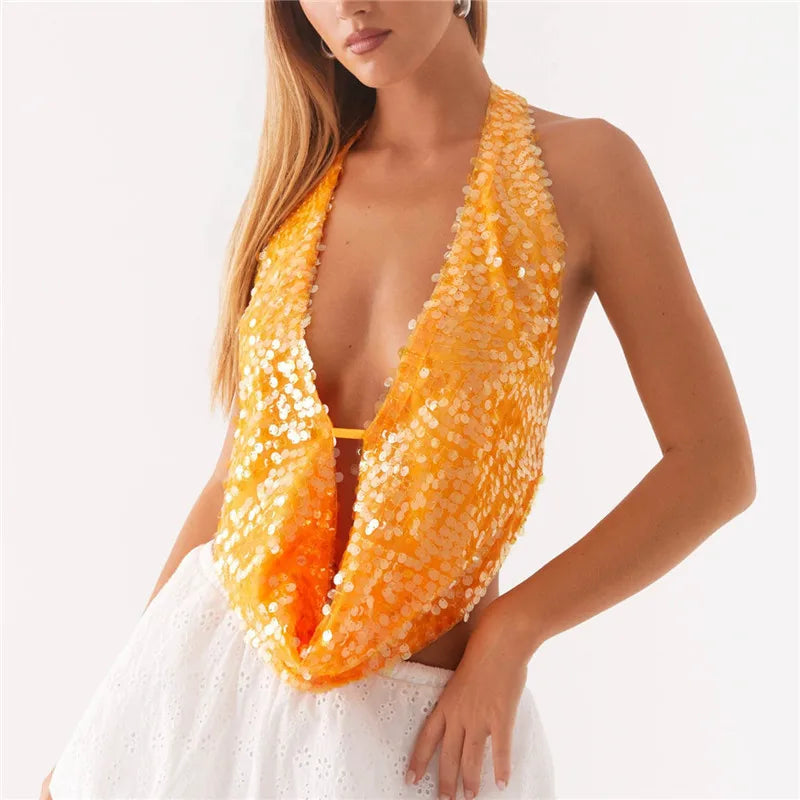 Sunset Disco Sequin Halter Top