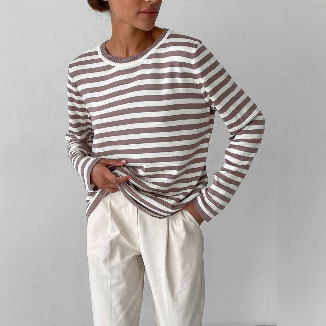Striped Long Sleeve Knit Top – Casual Everyday Essential