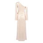 Champagne Sequin One-Shoulder Gown – Peach Motel Luxe Evening Dress