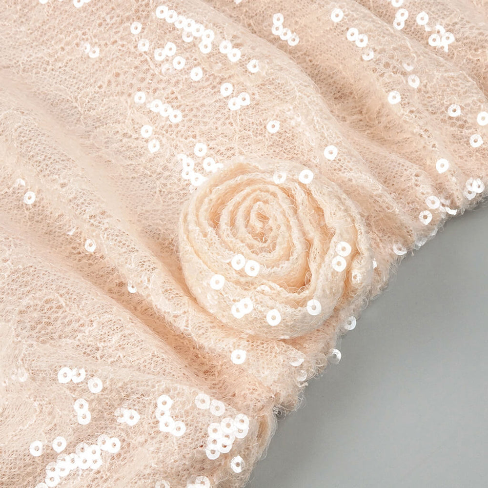 Champagne Sequin One-Shoulder Gown – Peach Motel Luxe Evening Dress