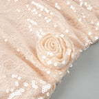 Champagne Sequin One-Shoulder Gown – Peach Motel Luxe Evening Dress