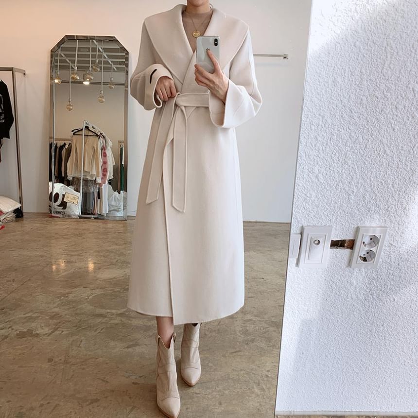 Cream Wool Blend Belted Wrap Coat – Peach Motel Outerwear