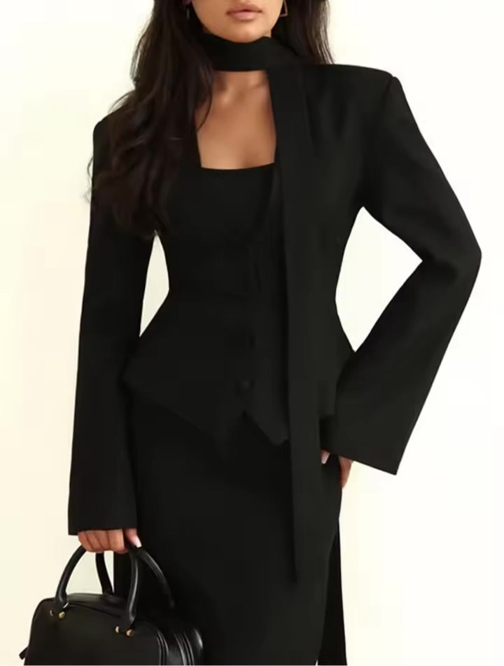 Lady in Black Blazer Top