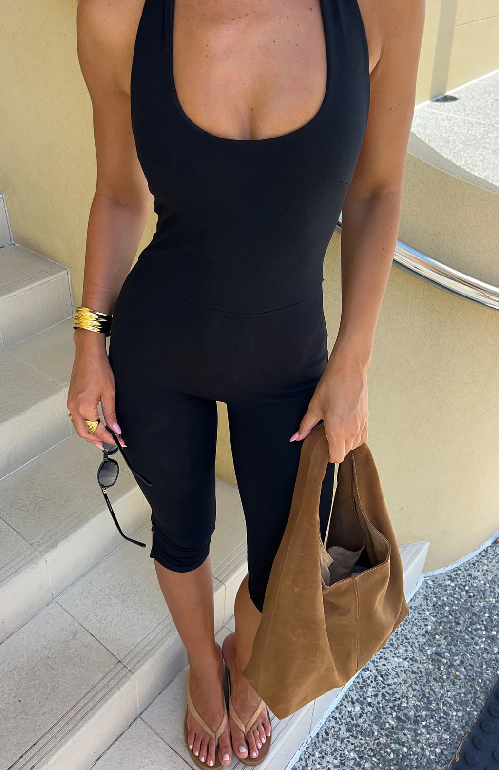 Black Halter Neck Cropped Jumpsuit | Peach Motel
