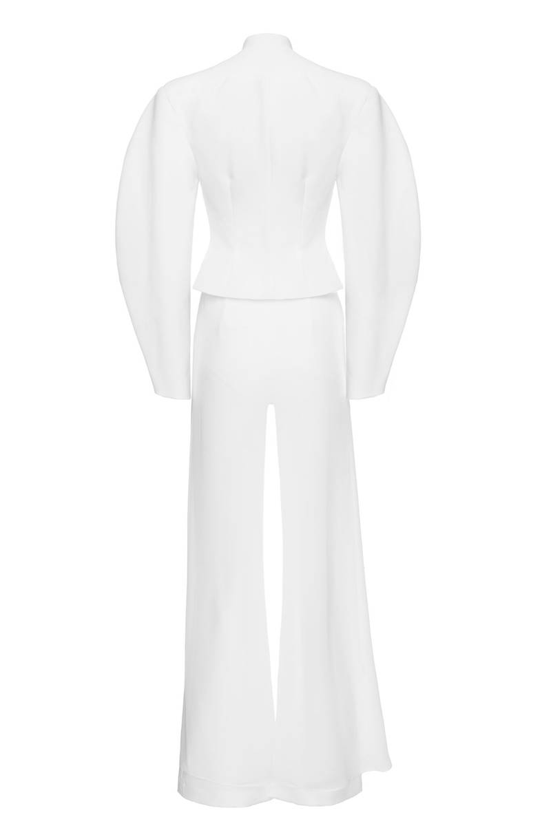 Elegant White Structured Set – Tailored Blazer & Wide-Leg Trousers | Peach Motel