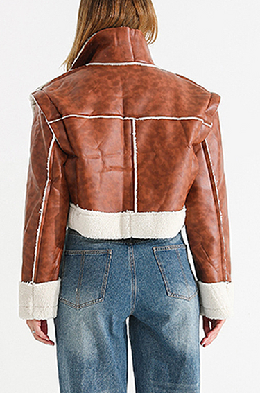 Cropped Brown Faux Leather Shearling Jacket – Peach Motel Outerwear